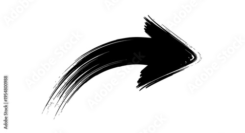 Black Brush Stroke Curved Arrow Pointing Right Isolated