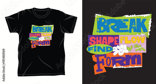 Groovy t-shirt design with retro wavy font and floral elements, peace signs