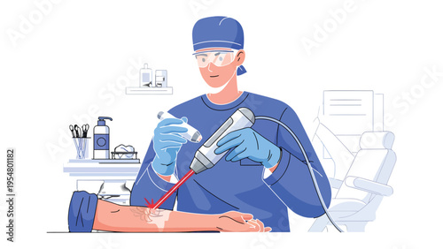 Laser Therapy: A medical professional employing advanced laser technology for a treatment, highlighting precision and innovation in healthcare.