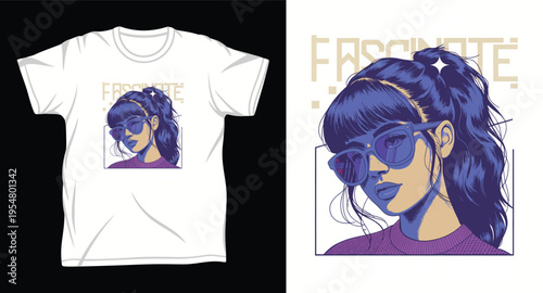 Fascinate portrait graphic of girl with sunglasses and ponytail