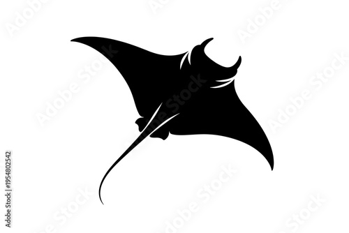 Majestic Black Manta Ray Silhouette Gliding Gracefully Through Imagined Ocean Waters. This Powerful Vector Artwork Captures the Essence of Marine Life, Symbolizing Freedom, Wisdom, and the Mystical De