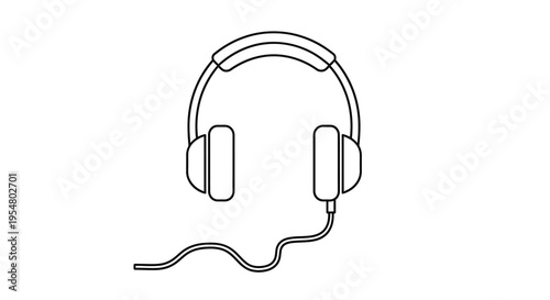Wired headphones line art icon on white background