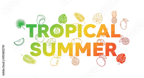 Tropical summer icons set vector
