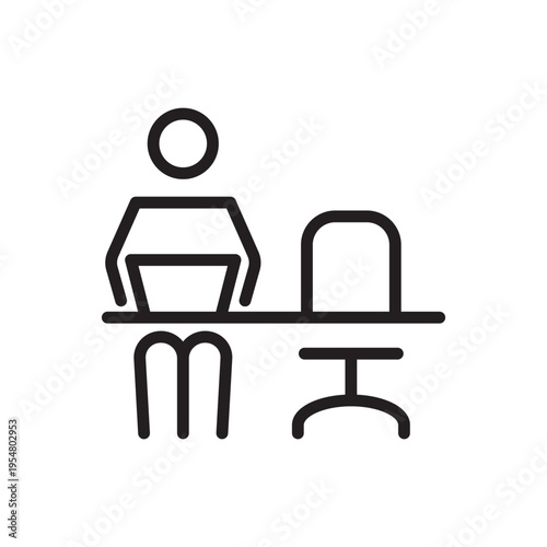 Desk Worker with Empty Chair Line Icon. Office Workspace Outline Vector
