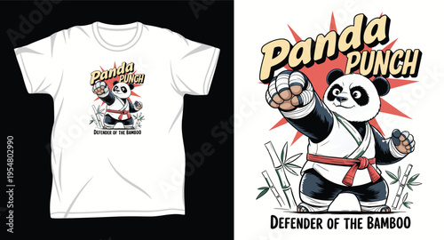 Panda punch defender of bamboo cute cartoon character with martial arts.