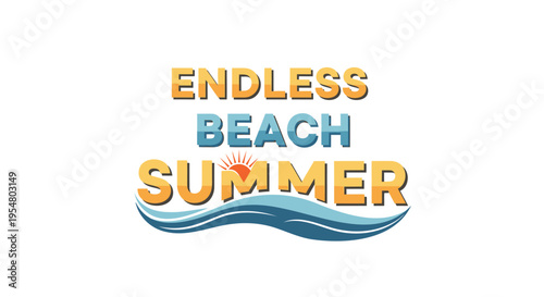 Vector beach summer phrase with wave and sun