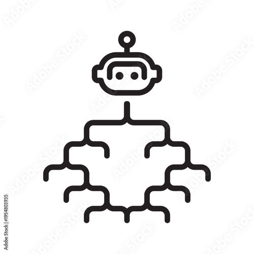 AI Hierarchy Structure Line Icon. Automation Network Outline Vector