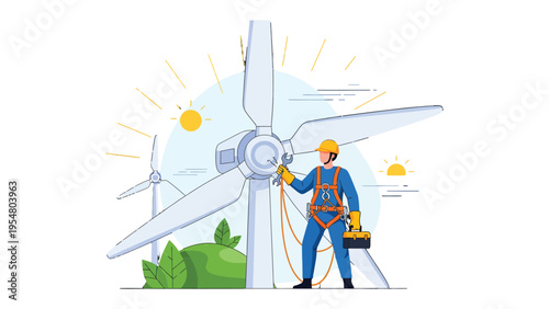 Renewable Energy Specialist: A skilled technician, meticulously working on a towering wind turbine, harnesses the power of the sun and wind.