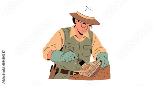 Unearthing the Past: An archeologist carefully brushes away dirt, uncovering ancient artifacts. Witnessing history unfold