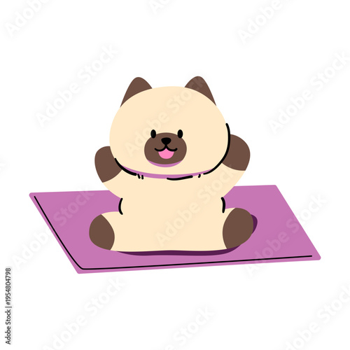 Cute kitten exercising on a yoga mat. Hand-drawn.