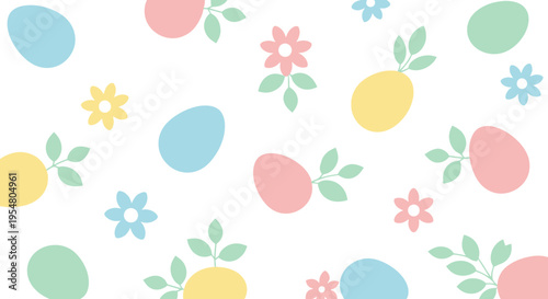 Colorful Easter Pattern with Eggs and Flowers for Seasonal Greetings and Celebrations