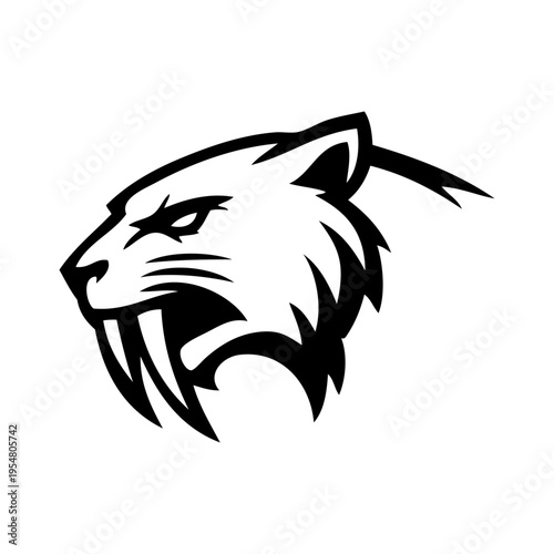 Logotipo con dibujo sencillo con líneas de la cabeza de un tigre dientes de sable