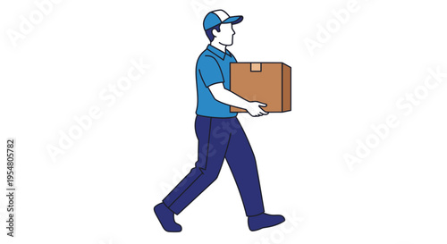 Delivery Person Carrying a Box, Courier with Package, Vector Illustration of Package Delivery Service