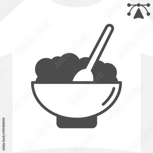 Plate with porridge solid icon, food concept. Vector graphics. Porridge in ceramic bowl with spoon sign and editable stroke, glyph style icon for mobile or web design.