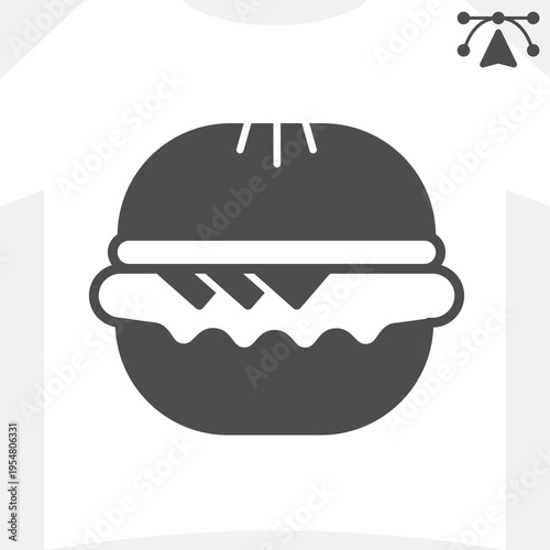 Hamburger with cheese solid icon, beefsteak food concept. Vector graphics. Burger with meat and cabbage sign and editable stroke, glyph style icon for mobile or web design.