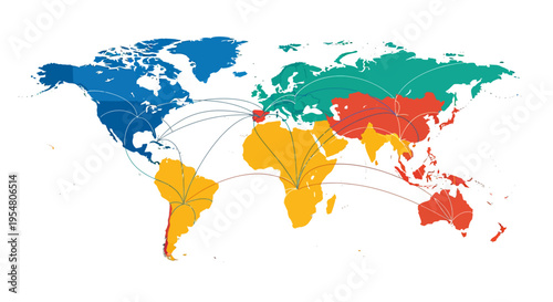 Dynamic Global Connectivity Map Illustrating Worldwide Business Networks and Intercontinental Strategic Collaboration Flow