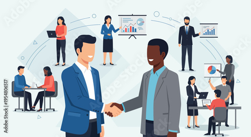 Business meeting and handshake, diversity and collaboration in a modern office environment