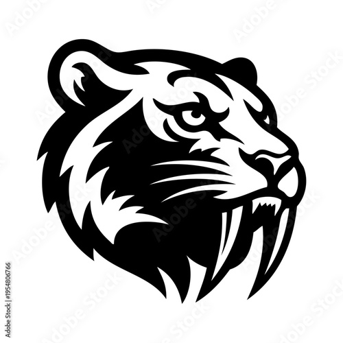 Logotipo con dibujo sencillo con líneas de la cabeza de un tigre dientes de sable