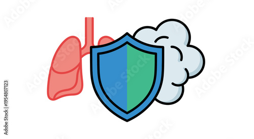 Illustration of lungs protected by a shield, symbolizing respiratory health and defense