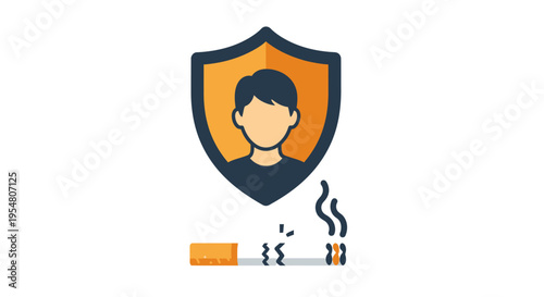 Smoking ban protection concept, shield with person icon and cigarette