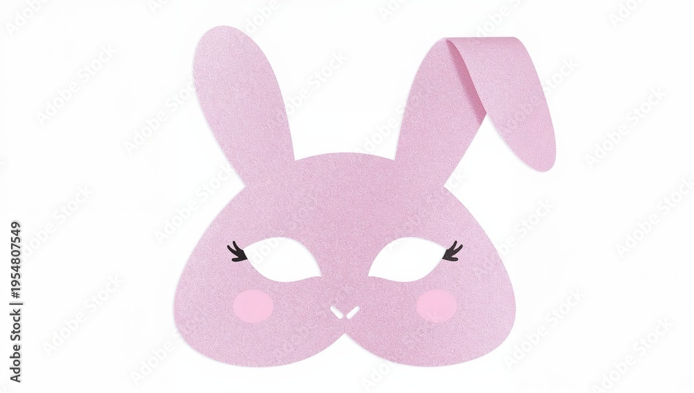 Fototapeta premium Cute pink bunny mask with curled ear for kids parties, easter celebrations, and creative craft activities on white background