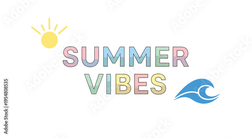 Summer vibes icon vector with sun and wave