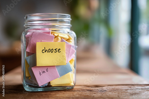 Choose Joy Theme Jar Filled with Positive Notes Encouraging Happiness and