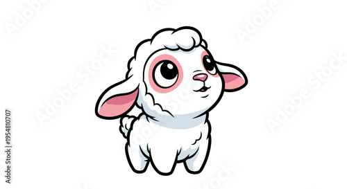 Adorable fluffy cartoon lamb with bright pink eyes and a cute smile, perfect for children's designs