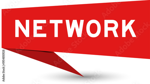 Red color speech banner with word network on white background