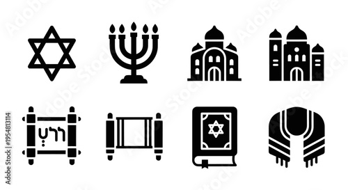 Jewish Symbols Icons Set