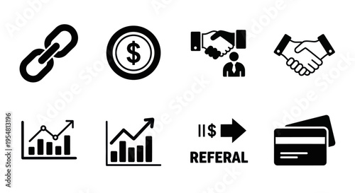 Business Icons: Finance, Referral, Growth, Partnership, Link, Credit Card