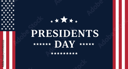 Presidents Day Patriotic Background with American Flag Elements, Stars and Stripes Navy Blue Banner for US Holiday Celebration
