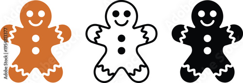 Gingerbread man cookie icon set featuring color outline and silhouette styles for Christmas holiday food decoration and winter baking