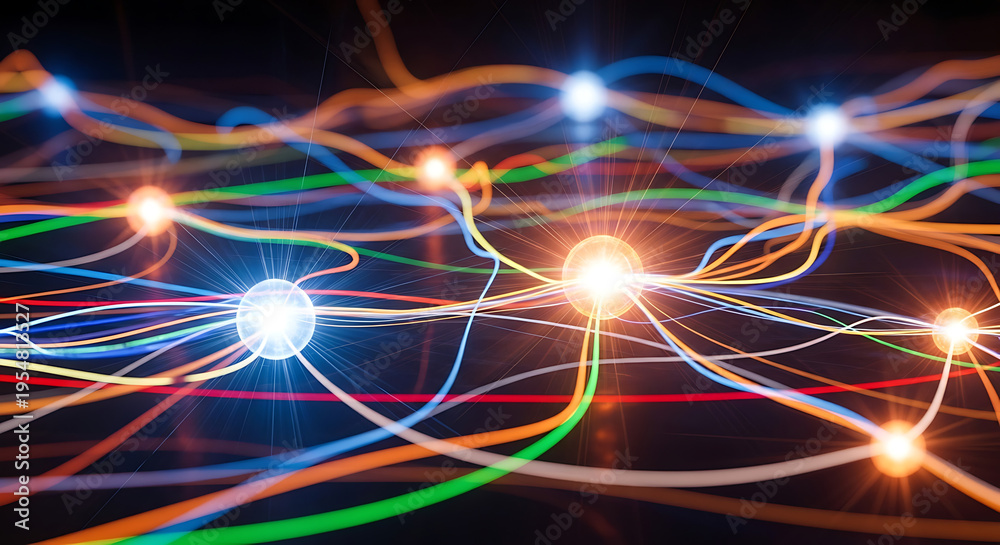 Obraz premium Vibrant Neon Network Glowing Interconnected Lines Energy Abstract Futuristic Visual