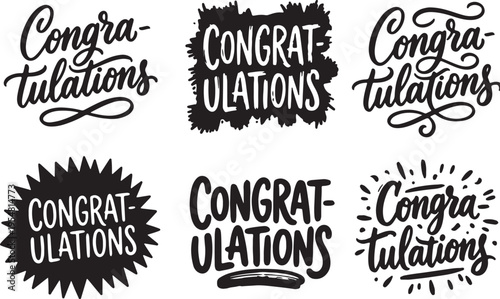 Congratulations Greeting Collection: A set of six unique typographic designs, each exuding celebration.
