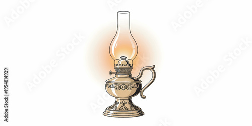 Vintage Brass Oil Lamp Burning Bright.
