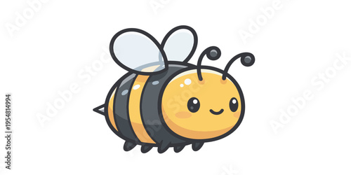 Smiling cartoon bee with wings flying.