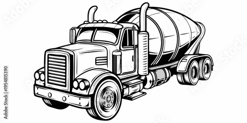 Heavy Duty Cement Mixer Truck - Industrial Concrete Transport Vector Illustration