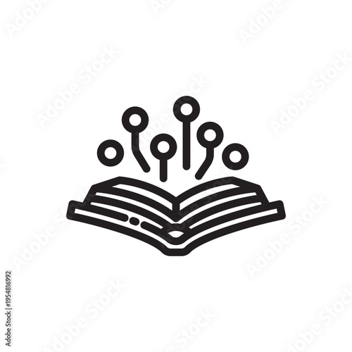 Open Book Network Line Icon. Digital Knowledge Outline Vector
