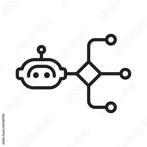 AI Workflow Routing Line Icon. Chatbot Integration Outline Vector
