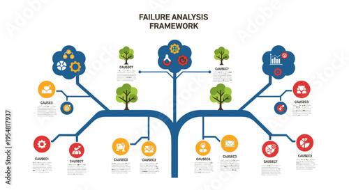Failure Analysis Framework Infographic: Tree Diagram, Icons, Data, Growth