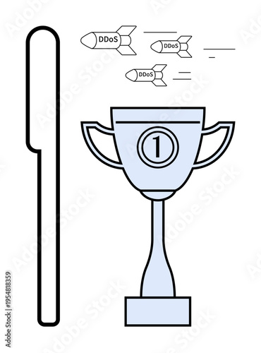 DDoS attack concept. DDoS threats illustrated as missiles threatening cybersecurity. DDoS attacks challenge network security and infrastructure. Ideal for cybersecurity, IT systems, network