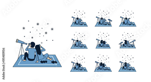 Couple Gazing at Stars Through Telescope on Blanket.