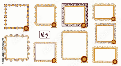Collection of Ornate Vintage Picture Frames in 16 to 9 Aspect Ratio