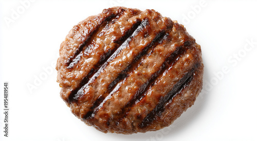 Beef patty top view, grilled burger meat cutlet
