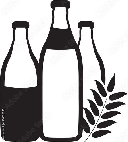 Beer bottles silhouette with wheat grain ear graphic icon design for brewery or restaurant