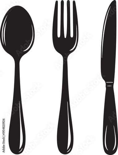 Spoon fork and knife cutlery set vector illustration isolated on transparent background