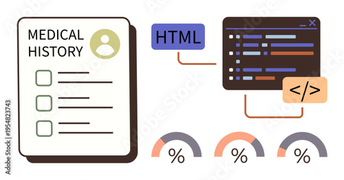 Data management, healthcare analytics, coding development, medical information security, data visualization, healthcare tech. Medical history form, code blocks analytics. Data management