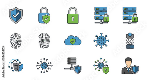 Colorful Vector Icons Representing Digital Security and Protection.