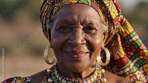 Elderly african woman wearing traditional clothes smiling